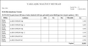Yaklaşık Maliyet Metraj Raporu